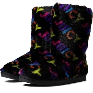 Juicy Couture Kam Faux Fur Slipper Boot Black Rainbow Women's Size 10 NEW